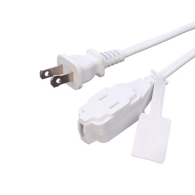 White ETL Standard 2 Pin Plug With 18 AWG Cable Nema 1-15p to 1-15r Male to Female Extension Cord with 13A Rated Current