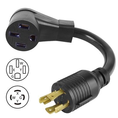 블루 4 프롱 50 ~ 30 Amp NEMA L14-30P EV 캠퍼를위한 NEMA 14-50R 여성 RV 발전기 어댑터 코드에 남성 플러그를 잠그고