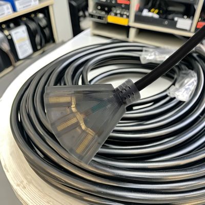 Plug 3pin and NEMA Female End Type for Outdoor 3 Prong 13 Amp 12/3 SJTW Multiple Black Extension Cord With Light